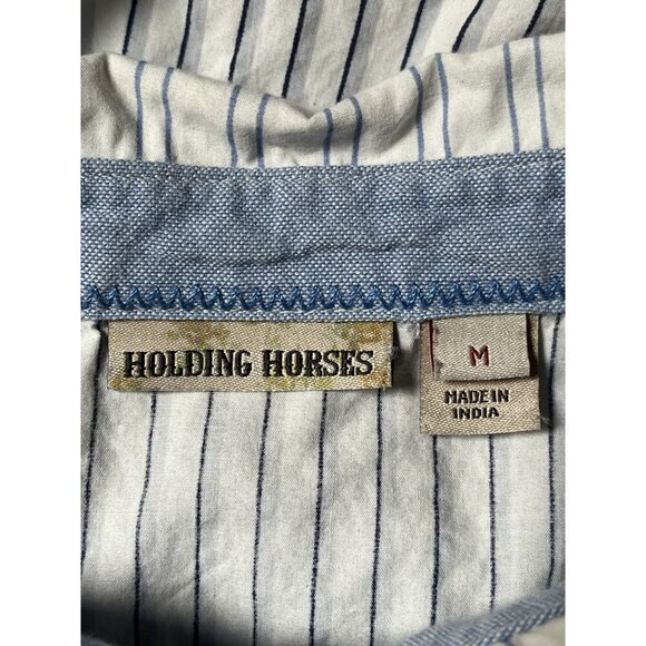 Anthropologie Holding Horses Patchwork Poplin Buttondown Peasant Blouse Stripes - Picture 7 of 10
